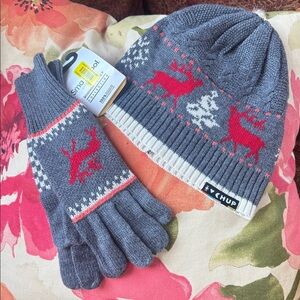 NWOT Smartwool Gray and Red Knit Hat and Gloves Set